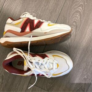New Balance White and Burgundy Sneakers with Yellow Accents